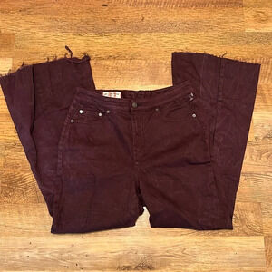 We The Free Purple High Rise Flare Cut Off Hem Jeans Tie Back A21